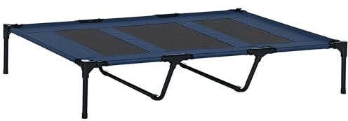 PawHut Hundebett Outdoor Hundeliege Outdoor Katzenbett Haustierbett Schlafplatz Metall Oxford-Gewebe Dunkelblau 122 x 92 x 23 cm