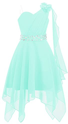 IEFIEL Vestido Corto de Fiesta Boda para Niña sin Manga Vestido de Gasa Plisada con 3D Flor Vestidos de Noche Graduacion Dama de Honor Celebración U Menta Verde 12 años