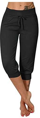 Caprihose Damen 3/4 Sommer Stretch Wanderhose Sommer 3/4 Sporthose Kurze Hose Fitness-Jogginghose Barmuda Shorts Sommerhose Knielang Freizeithose Große Größen Haremshose/Yogahose/Arbeitshose