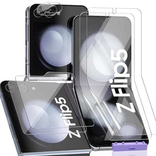 Zerrshoo Protecteur d'écran pour Samsung Galaxy Z Flip 5, Protection Flexible et Verre Trempé Protection Arrière et d'objectif Arrière Protecteur [2+2+2 Pièces]. HD Clair Film pour Galaxy Z Flip 5