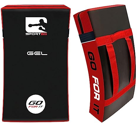 Sporteq Kick Shield Curved Pad | Shock Absorbing Gel Foam Shield For Martial Arts Training, UFC, MMA, Kickboxing and Karate | Heavy Duty PU Outer Cover