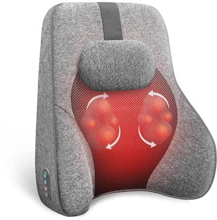 COMFIER Back Lumbar Support Pillow for Office, Heated Back Support with 4 Shiatsu Massage Heads & Heating Function, Memory Foam Lumbar Pillow for Computer Gaming Chair-Gray