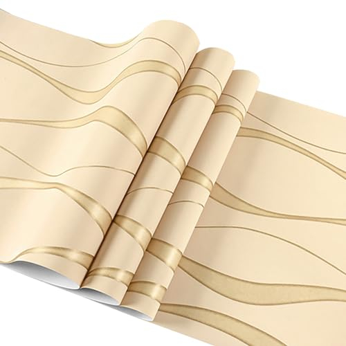 Swehooirt 0,53m x 9,5m Tapete Gelb Vliestapete Modern Minimalistisch Tapeten mit 3D Streifen Muster Gold Leicht Glänzend - Streifentapete Wanddekoration in Wohnzimmer Schlafzimmer küche Flur