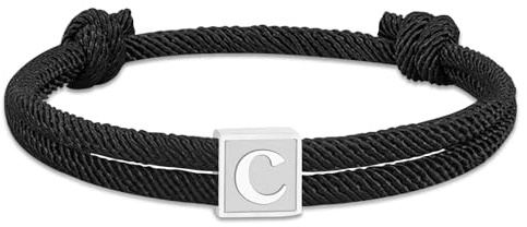 Paracord Armband Mens Surfer Armband Armband Svart Segelrep Armband Mens Justerbar Handgjord Flätad Armband med Bokstäver A-Z Graduation Födelsedagsgåvor för Män