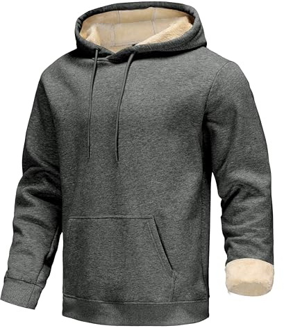 Djtnzdm Sweat a Capuche Homme Hiver Pull Capuche Polaire Sweatshirt Travail Sweat Laine avec Poche Homme Sport Chaud Hoodie Gris Foncé XL