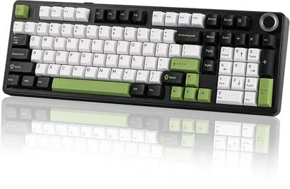 EPOMAKER X Aula F99 PRO Tastiera Meccanica da Gioco 2.4GHz/Type-C/BT5.0, Tastiera Personalizzata Hot-Swap con Batteria da 8000mAh, Interruttore Lineare Retroilluminato RGB (Black White Green)