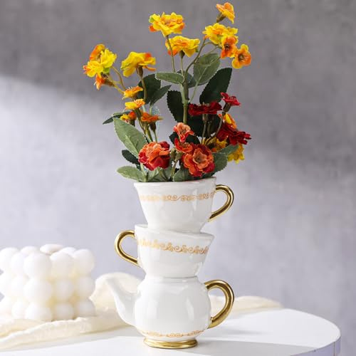 Tioncy Mini Teacup Bud Vase 5 Wonderland Tea Party Decorations Antique Vintage Kitchen Decor Whimsy Ceramic Vase Tea Party Favor for Wedding Gift Birthday Bridal Showers Home(1 Pcs)