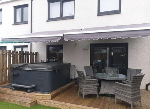 INT300 INTELROLL No Cassette Retractable Awnings for Patio, Garden, Shop Front- 2.5m x 2m / 8’2″ x 6’7″ - Manual Operated- Frame White- Fabric PU Grey Polyester