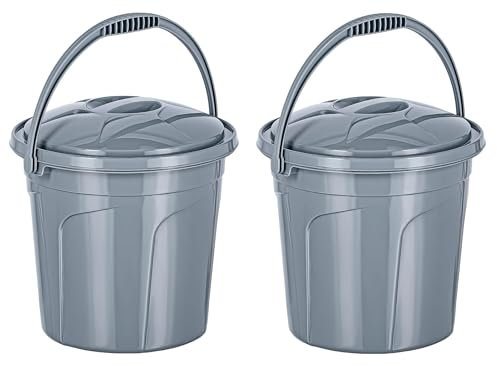 Best House | Plastic Bucket with Lid | 5 Litres | Grey | 2 Pcs | Carry Handle | Multipurpose Storage for Water Kitchen Garden Cleaning Water Animal Bird Feed - (Pack of 2)