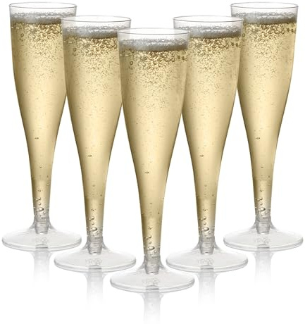 MATANA 96 Premium Clear Plastic Champagne Flutes, 133ml - Reusable Toasting Glasses, Cocktail Prosecco Glasses for Weddings, Birthdays, Christmas, BBQ & Garden Parties