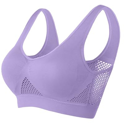 Memoryee Sujetadores Deportivos con Almohadilla para Mujer Impacto Medio Talla Plus para Pechos Grandes Push Up Sin Costuras Transpirable para Yoga Correr Top Corto Morado 4XL