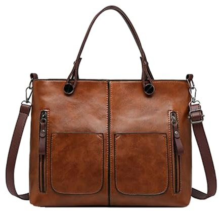 Damer vintage läder axelväska stor kapacitet tygväska kvinnor crossbody väska flera fickor axel handväska ledig tygväska för kvinnor