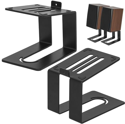 OUUTMEE Desktop Lautsprecherständer Höhe 13.5 cm Metall Lautsprecher Ständer Mit Rutschfesten und Vibrationsdämpfenden Gummistreifen,Audio Ständer 5° Neigung, Paar（Schwarz）
