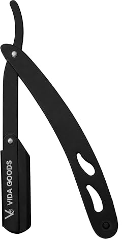 VIDA GOODS Cut Throat Razor for Men. Classic Straight Traditional Single Blade Shaving Razor. Professional Barber Manual Shavette for Moustache & Beard Grooming (Satin Black)