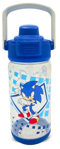 Sonic The Hedgehog Beacon Bottle – 450ml | Food-Safe Plastic Bottle with Carry Loop | Spills-Proof Flip-Up Spout Reusable Travel Bottle for Kids, Blue