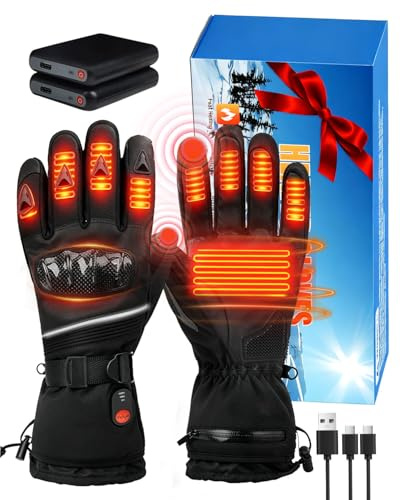 Lorrtta Heated Gloves for Men Women, Upgrade Heated Motorcycle Gloves with Anti-Drop Design, 3000mAh 2 Battery Rechargeable Winter Gloves for Skiing Motorcycle Cycling Fishing, Size XL