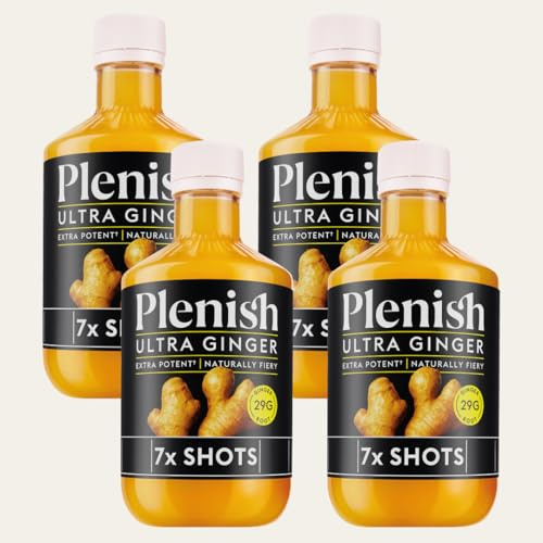 Plenish Ginger Ultra Shots Multipack 4 x 420ml Dosing Bottles | 28 Extra Strength Ginger Shots - 100% of Your Daily Vitamin C | Extra Fiery and Extra Potent - 100% Natural, Vegan & Gluten Free