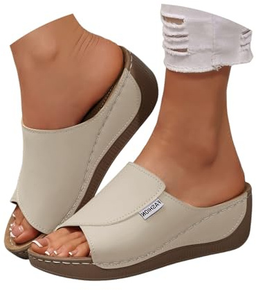 Ciabatte Donna Ortopediche, Ciabatte Donna Estive Ortopediche Sandali Pelle Anatomiche Eleganti, Zeppa Antiscivolo Supporto Arco per Casa e Spiaggia Scarpe Trekking Pantofole36