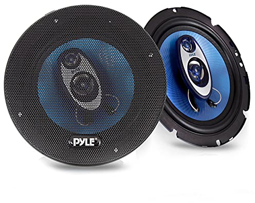 Pyle 17cm Speakers, 6.5 Inch Car Speaker, 180W RMS/360W Power Handling 3-Way Sound Speaker System w/ 4 Ohm Impedance Pro Full Range Triaxial Loud Audio, Round Shaped Car Door Speakers, Blue