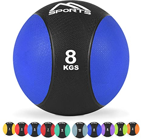 MSPORTS Medizinball 1 – 10 kg – Professionelle Studio-Qualität inkl. Übungsposter Gymnastikbälle (8 kg - Königsblau)