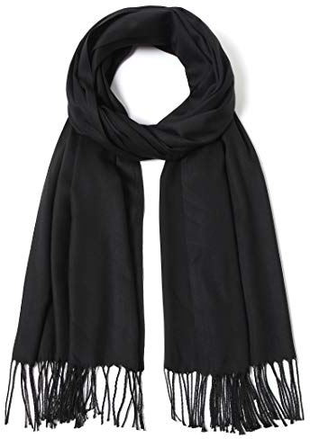 Cindy & Wendy Pashmina Shawls and Wraps Large Scarfs for Women Wedding Party Bridal Long Fashion Solid Shawl Wrap with Fringes (black)