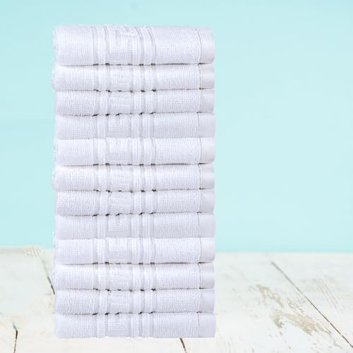 Indus Textiles 100 % egyptisk bomull flanell ansiktstrasa tvätthanddukar – 12-pack – 30 x 30 cm – vit (vit, 30 x 30 cm)