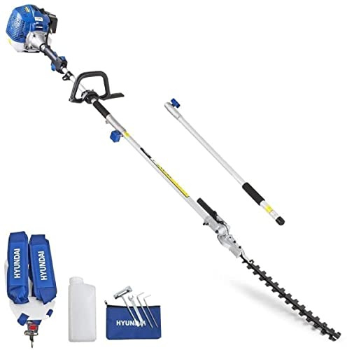 Hyundai 52cc Long Reach Petrol Pole Hedge Trimmer/Pruner, Up To 4m Reach, Anti-vibration, Triple Split Shaft with Support Harness and 3 Year Warranty