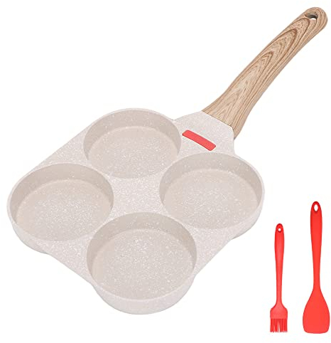 Bobikuke Pankache Padella, Padella Pancake Antiaderente Padella per Frittata a 4 Fori in Alluminio Per Colazione Hamburger Uova Fritte (Bianco)