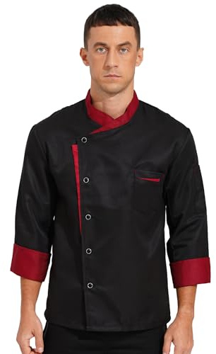 CHICTRY Veste de Chef Cuisine Professionnel Manches Longues Unisexe Homme Femme Uniforme pour Hôtels Restaurants Boulangerie Petite M-4XL Noir M