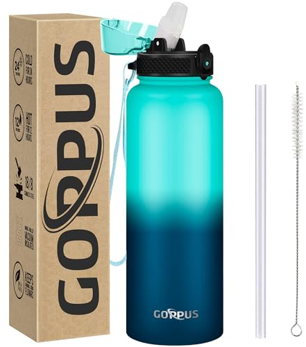 GOPPUS 1.2L/40oz Borraccia Inossidabile con Cannuccia Borraccia per Acqua Termica Fredda Borracce in Acciaio a Doppia Parete Borracce Isolate a Tenuta Stagna Borraccia per Adulti Flip Top