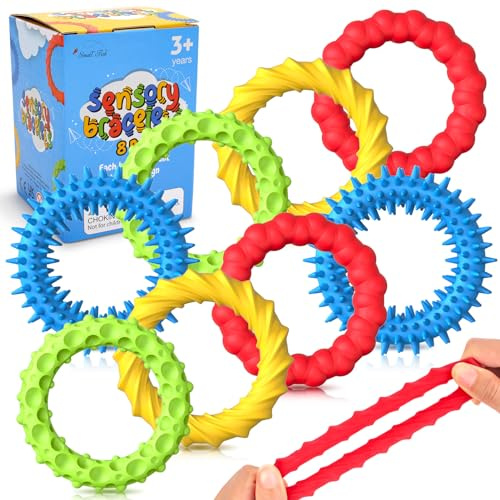 Sensory Fidget Toys for Kids Adults - 8 Pack Stretchy Fidget Toys Bracelet | Texture & Calming Autism Sensory Toys for Special Needs Autistic Children | Calm Down Toy for Toddler Girls Boys