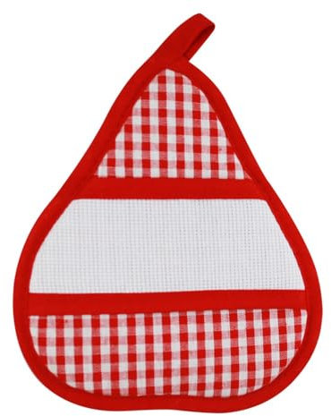 Presina da cucina a quadretti, forma mela o pera, con etamine, presina da cucina tinta unita da ricamare - Made in Italy (PERA, ROSSO)