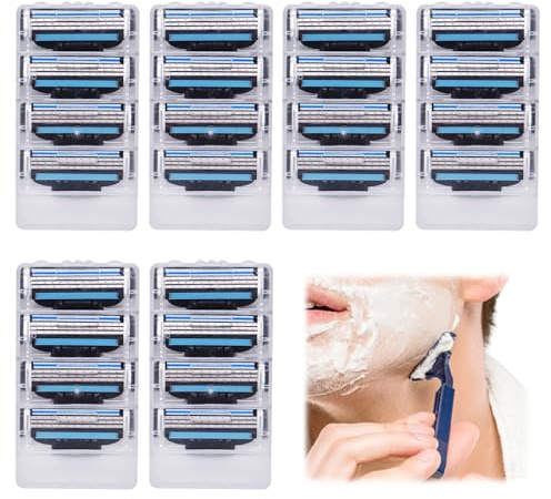 Razor Blades Refills 24Pcs Razors Compatible with Mach 3 Manual Shaver Replacement Blade with Double Lubrication Strip Handles Shaving Blade Male Men Father Boyfriend Daily