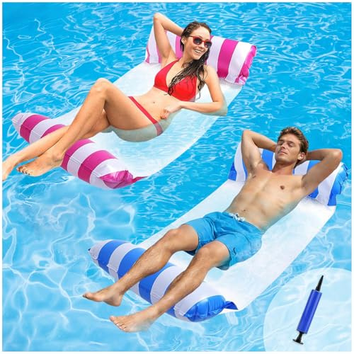 2 Pack Materassino ad Aria Piscina Amaca Gonfiabile Mare 4 In 1 Letto Galleggiante Gonfiabile Portatile Galleggiante Da Piscina Galleggiante Amaca Gonfiabile per Bambini e Adulti Inflatable