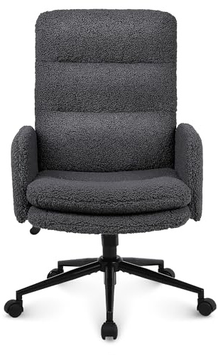 Youhauchair Schreibtischstuhl aus Kaschmir, Bürostuhl Ergonomisch mit hoher Rückenlehne, Bequemer Schminktisch Stuhl, Drehstuhl Schreibtisch Stuhl mit Verstellbarer Höhe, Dunkelgrau