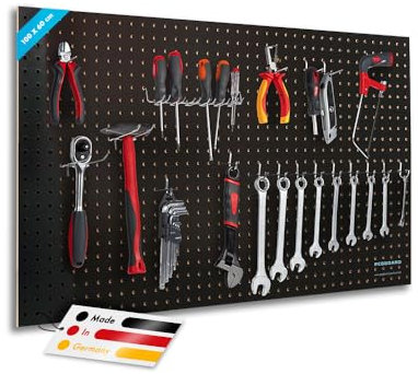 Pegboard Midi 1 panneau mural à outils en bois (MDF) 100 x 60 x 0,5 cm – Trou Ø 7 mm – Espacement des trous 25,4 mm – Noir laqué – Fabriqué en Allemagne
