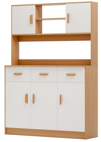 Armadietto portaoggetti da cucina, credenza con armadio a buffet, dispensa multiuso con supporto per microonde, credenza alta da parete con 3 cassetti e 5 ante