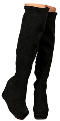 Agiyenna Bottes Plateforme pour Femmes Bottes et Décontractées à Enfiler Bottes Hautes Élégantes avec Fermeture Éclair Latérale Bottes Overknee à la Mode en Daim Bottes D'hiver avec Talon Compensé