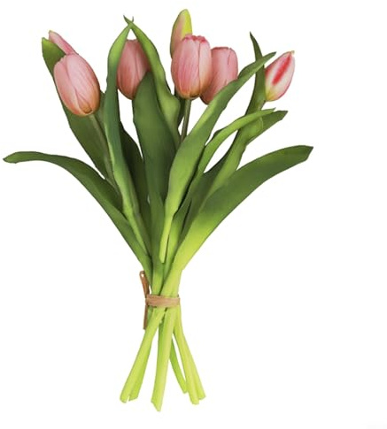 HpLive Tulipanes artificiales, paquete artificial como real, con 7 tulipanes, tulipanes falsos, ramo de decoración de bodas (rosa)