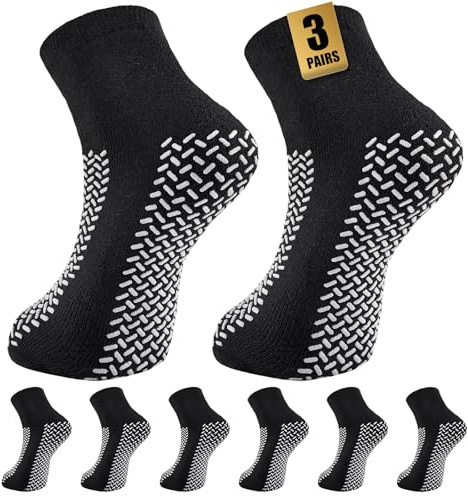 SukModen Double Tread Non Slip Hospital Socks, 3 Pairs Fall Prevention Extra Large Slipper Socks for Men Women | Anti Slip Socks 9-13