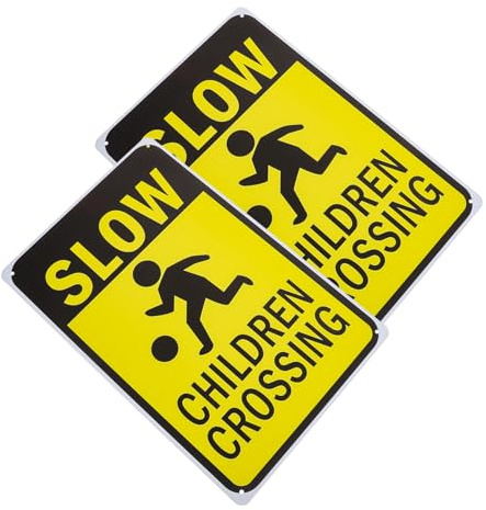HOLIDYOYO Lot de 2 panneaux d'avertissement pour rues avec inscription Slow Children Crossing Iron Sign Road Safety Child Protection