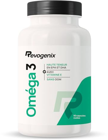 Oméga 3 | Huile de Poissons Sauvages et Vitamine E | Riche en Acides Gras 350 mg EPA + 250 mg DHA pour 2 Capsules | Huile Pure Concentrée et Enrichie en Antioxydants | 90 Capsules Molles | Revogenix