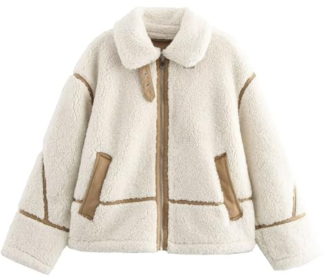 Vestes en fausse fourrure pour femmes, tendance hiver, surdimensionnées, en cuir sherpa, patchwork, revers, fermeture éclair, tenu