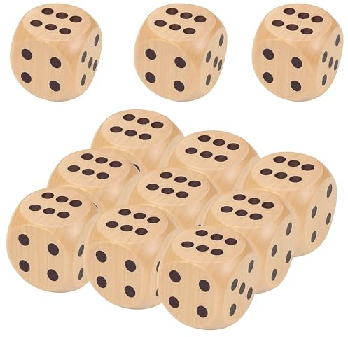 12 Stück Würfel Groß, 3 cm leerer Holzwürfel, Natur Holz Spielwürfel, Große Würfel für Brettspiele und Familienunterhaltung für Kinder und Erwachsene