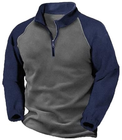 Pull Homme Polaire | Sweat-Shirt à Demi-Fermeture Éclair | pour Travail, Randonnée et Sport | Coupe-Vent et Chaud | Sweat Homme sans Capuche,06 Marine,3XL