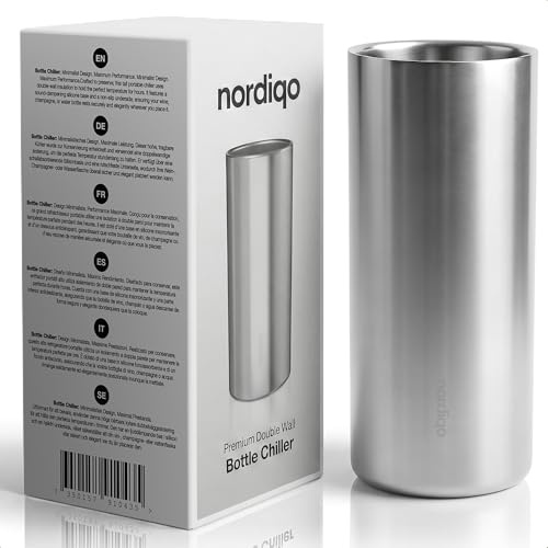 Nordiqo Wine Cooler Stainless Steel | 24cm Extra Tall & Slim | Double Walled Vacuum Insulated | Premium Bottle Chiller