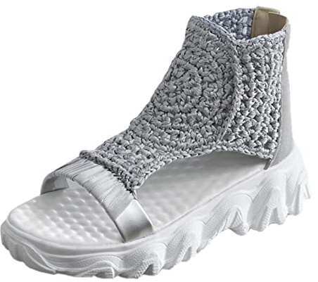 Uwdiohq Zapatos De Mujer, Sandalias Gruesa Con Pez, Playa Suaves Y Cómodas Informales A La Para Exteriores Botas Mujer Flecos (Grey, 37) Comfort Sandals For Women Rehabilitación Cuñas Comodos