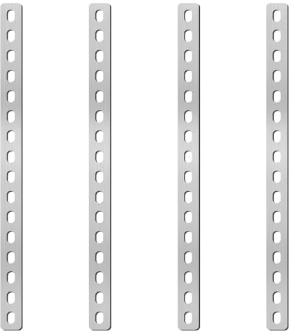 TETEWEVER Lot de 4 connecteurs plats en acier inoxydable - 408 × 24 × 3 mm - Plaque perforée plate - Tôle perforée en acier inoxydable - Rail en métal - Connecteur en bois - Pour meubles, armoires