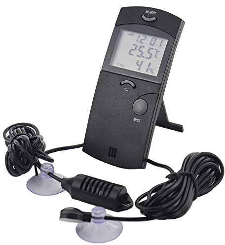 Digitales Terrarium-Thermometer/ -Hygrometer mit Messsonden, mit Max.- und Min.-Anzeige, ideal für Reptilienbecken, Terrarien, Vivarien, Brüter, und Inkubatoren