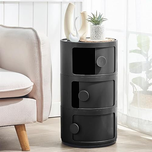 Warmiehomy Round Storage Unit, Drawer Container Bedside Unit Cupboard Bedroom Corner Shelf Units Fully Assembled Toilet Paper Roll Storage For Bedroom, Bathroom, Living Room, Kitchen (Black 3 Tiers)